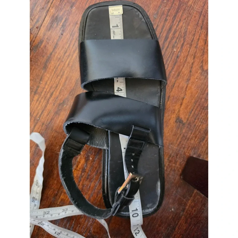 Gucci Black Leather Square Toe Minimalist‎ Buckle Slingback Sandals sz 7.5D